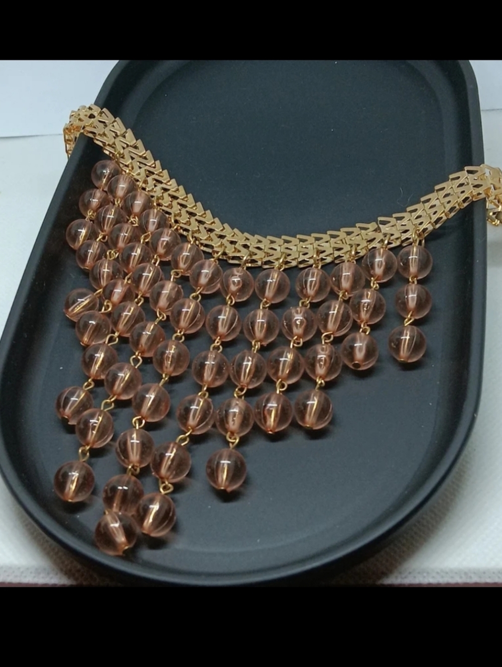 Peach 🍑 Clear Bead & Goldtone Fashion Necklace